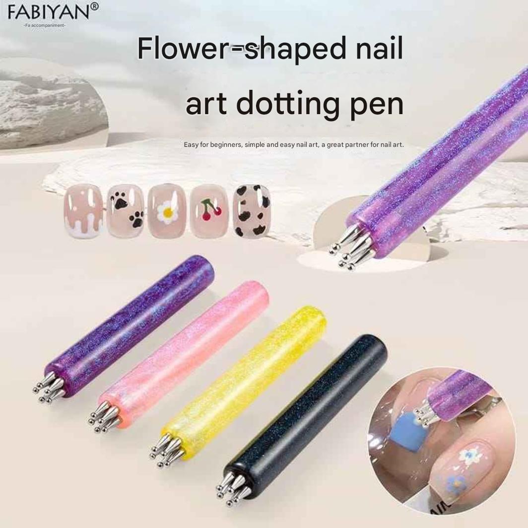 GV911 1Pcs 5-Dot Nail Art Dotting Pen – Multi-Head Flower Dot Tool for Nail Art, Mandala & Gel Polish Design Color may Vary