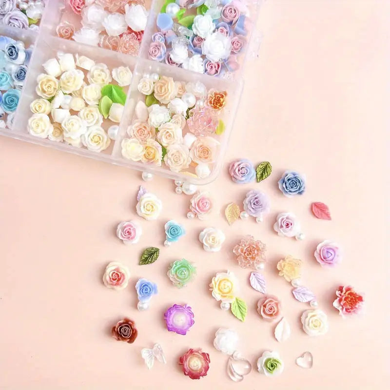 GV734 Nail Art Charms – Assorted Floral & Leaf Designs for DIY Manicure & Pedicure, Alcohol-Free Nail Art Decorations