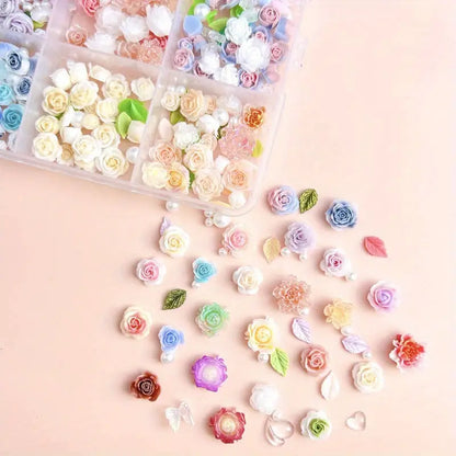 GV734 Nail Art Charms – Assorted Floral & Leaf Designs for DIY Manicure & Pedicure, Alcohol-Free Nail Art Decorations