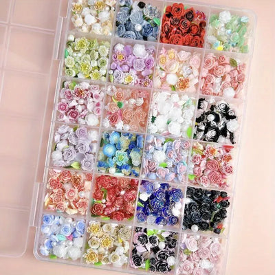 GV734 Nail Art Charms – Assorted Floral & Leaf Designs for DIY Manicure & Pedicure, Alcohol-Free Nail Art Decorations