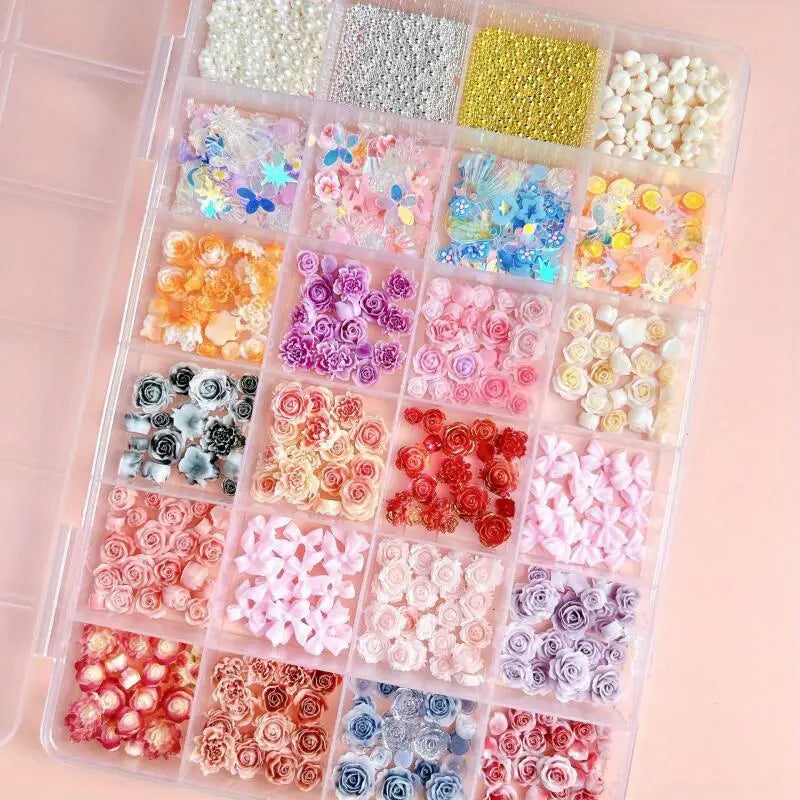GV734 Nail Art Charms – Assorted Floral & Leaf Designs for DIY Manicure & Pedicure, Alcohol-Free Nail Art Decorations
