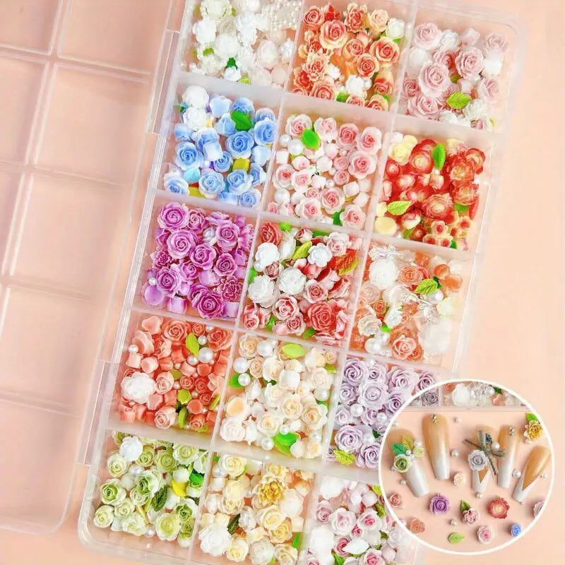 GV734 Nail Art Charms – Assorted Floral & Leaf Designs for DIY Manicure & Pedicure, Alcohol-Free Nail Art Decorations