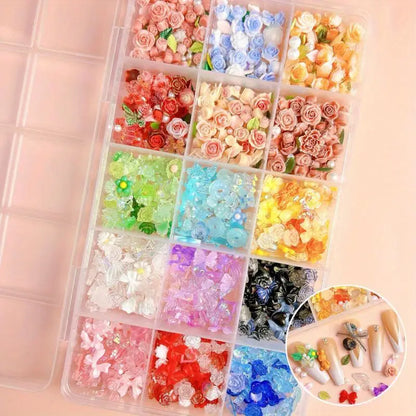 GV734 Nail Art Charms – Assorted Floral & Leaf Designs for DIY Manicure & Pedicure, Alcohol-Free Nail Art Decorations
