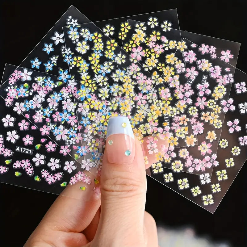 GV767 30-Pack 3D Holographic Flower Nail Art Stickers – Shimmery Glitter Floral Design Self-Adhesive Decals for DIY Manicure & Nail Decoration