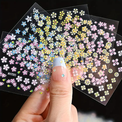 GV767 30-Pack 3D Holographic Flower Nail Art Stickers – Shimmery Glitter Floral Design Self-Adhesive Decals for DIY Manicure & Nail Decoration