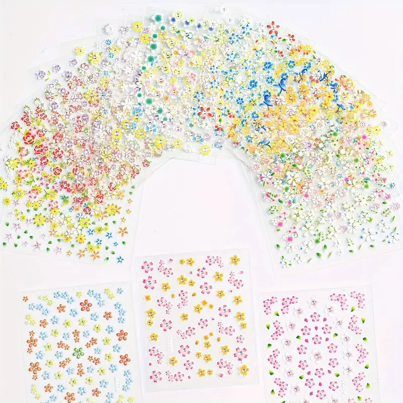 GV767 30-Pack 3D Holographic Flower Nail Art Stickers – Shimmery Glitter Floral Design Self-Adhesive Decals for DIY Manicure & Nail Decoration