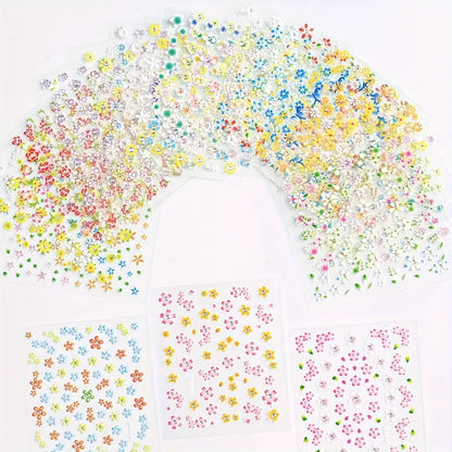 GV767 30-Pack 3D Holographic Flower Nail Art Stickers – Shimmery Glitter Floral Design Self-Adhesive Decals for DIY Manicure & Nail Decoration