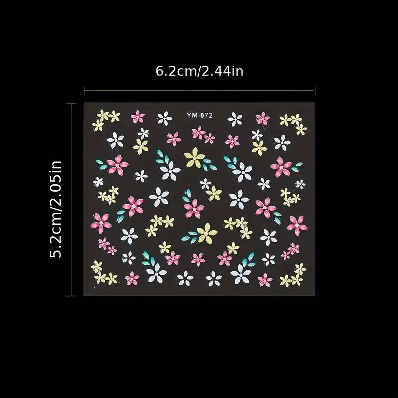 GV767 30-Pack 3D Holographic Flower Nail Art Stickers – Shimmery Glitter Floral Design Self-Adhesive Decals for DIY Manicure & Nail Decoration
