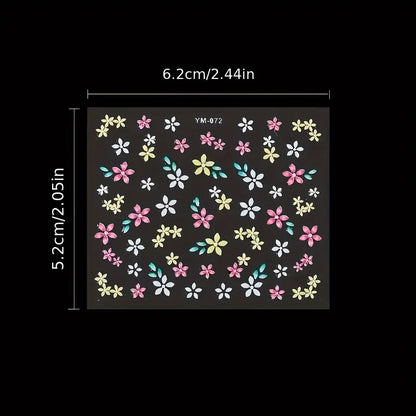 GV767 30-Pack 3D Holographic Flower Nail Art Stickers – Shimmery Glitter Floral Design Self-Adhesive Decals for DIY Manicure & Nail Decoration