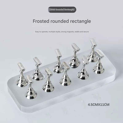 GV897 Magnetic Nail Tip Display Stand with 10 Metal Holders – Frosted Acrylic Base (Rectangular)