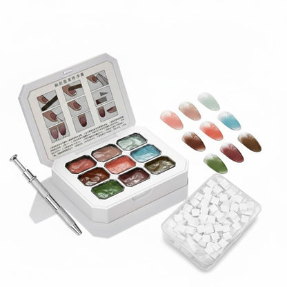 GV903 THR3E STROKES Ombre Gel Nail Polish with Nail Art Sponges for Pat Gel Ombre Color Palette Blush Effect Pat Painting Gradient Blooming Gels 9colors for Ombre Nails Multistyle French Manicure DIY
