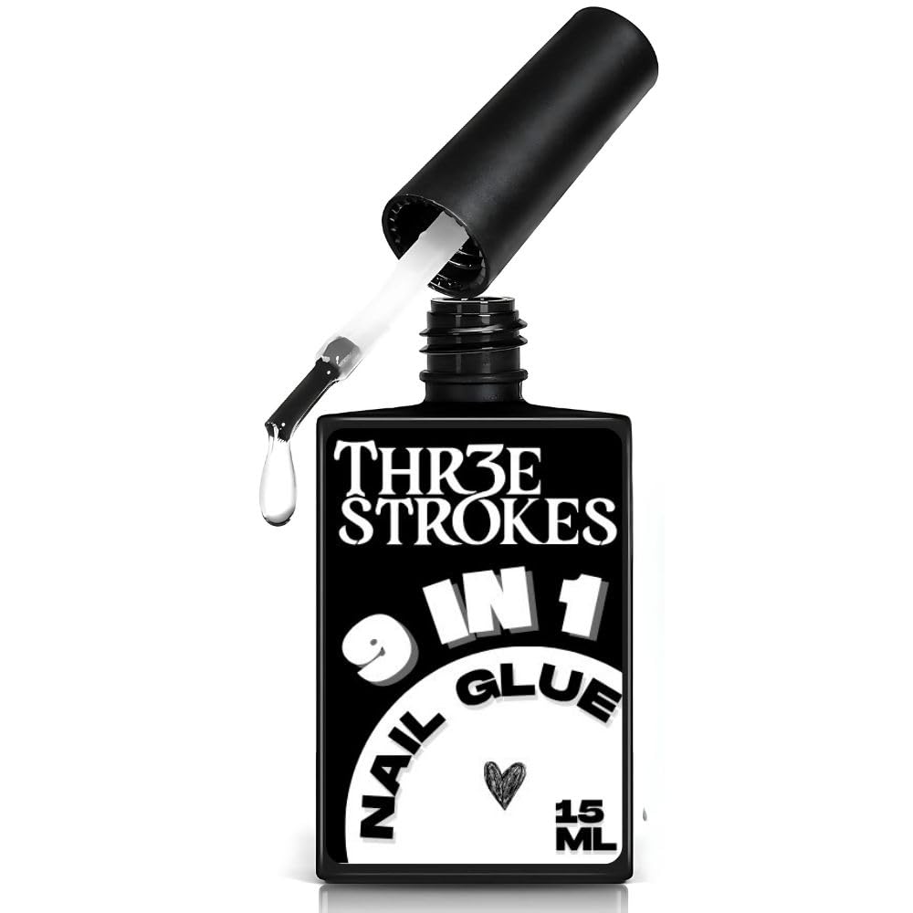 GV895 THR3E STROKES Gel Polish 9 In 1 Gel Nail Glue for Clear Acrylic Nail Tips 15ml Long Lasting Nail Kit for False Nails Tips, Base Blooming Nail, Christmas Nail Art, U V Light Required (THICK FORMULA)