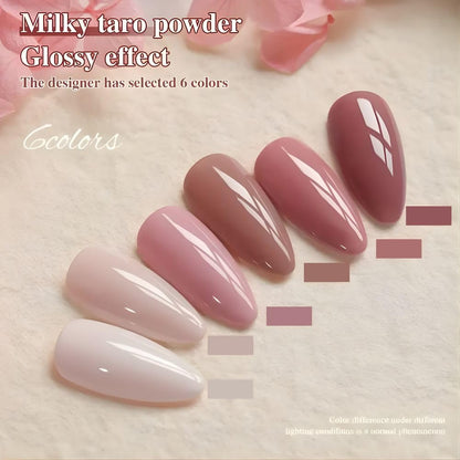 GV894 THR3E STROKES Gel Nail Polish Set - 6 Colors Milky Taro Series (7.5ml) - Nude Pink, Mauve, & Rose Neutral Shades - Glossy Finish Soak Off UV/LED Curing Nail Art Manicure Kit for Home & Salon (CHERRY BLOSSAM)