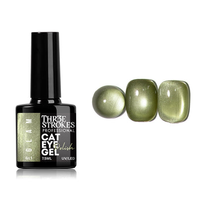 GV940 THR3E STROKES Glam Set - 6 Color Cat Eye Gel Polish Kit (7.5ml Each), 9D Magnetic Nail Polish Set for Galaxy & Velvet Effects, UV/LED Soak Off Sparkle Glitter Gel, Professional Nail Art Manicure Set (GLAM)