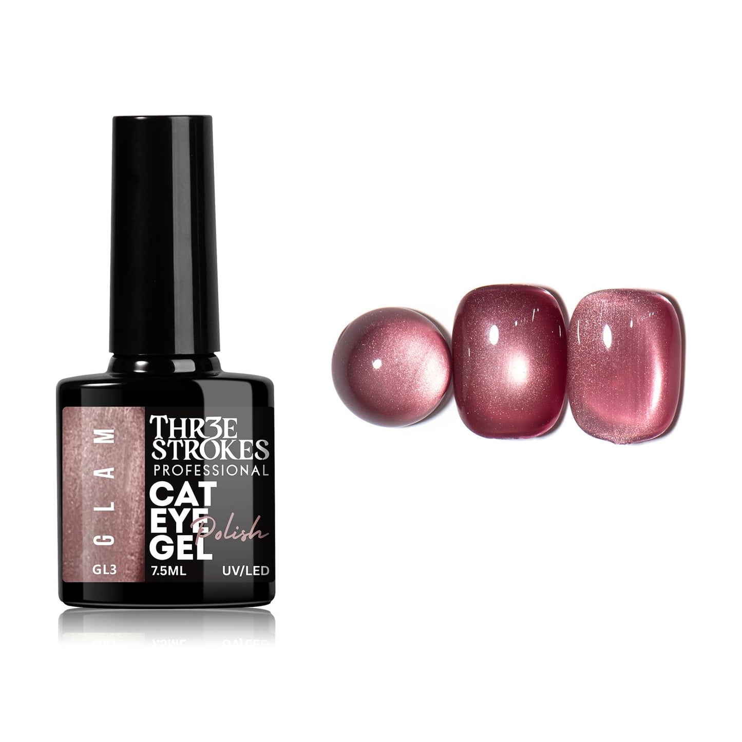 GV940 THR3E STROKES Glam Set - 6 Color Cat Eye Gel Polish Kit (7.5ml Each), 9D Magnetic Nail Polish Set for Galaxy & Velvet Effects, UV/LED Soak Off Sparkle Glitter Gel, Professional Nail Art Manicure Set (GLAM)