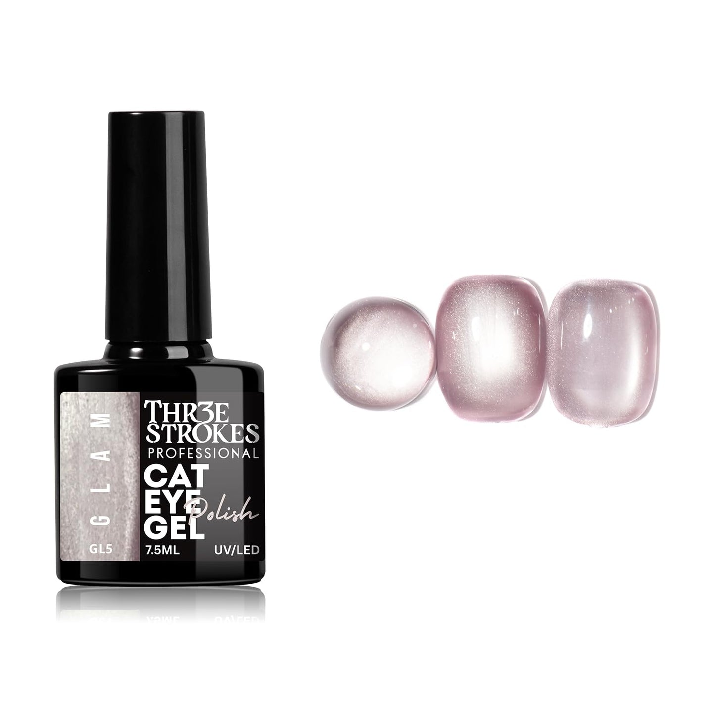 GV940 THR3E STROKES Glam Set - 6 Color Cat Eye Gel Polish Kit (7.5ml Each), 9D Magnetic Nail Polish Set for Galaxy & Velvet Effects, UV/LED Soak Off Sparkle Glitter Gel, Professional Nail Art Manicure Set (GLAM)