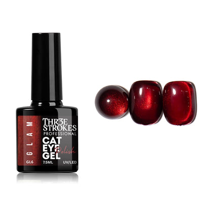 GV940 THR3E STROKES Glam Set - 6 Color Cat Eye Gel Polish Kit (7.5ml Each), 9D Magnetic Nail Polish Set for Galaxy & Velvet Effects, UV/LED Soak Off Sparkle Glitter Gel, Professional Nail Art Manicure Set (GLAM)