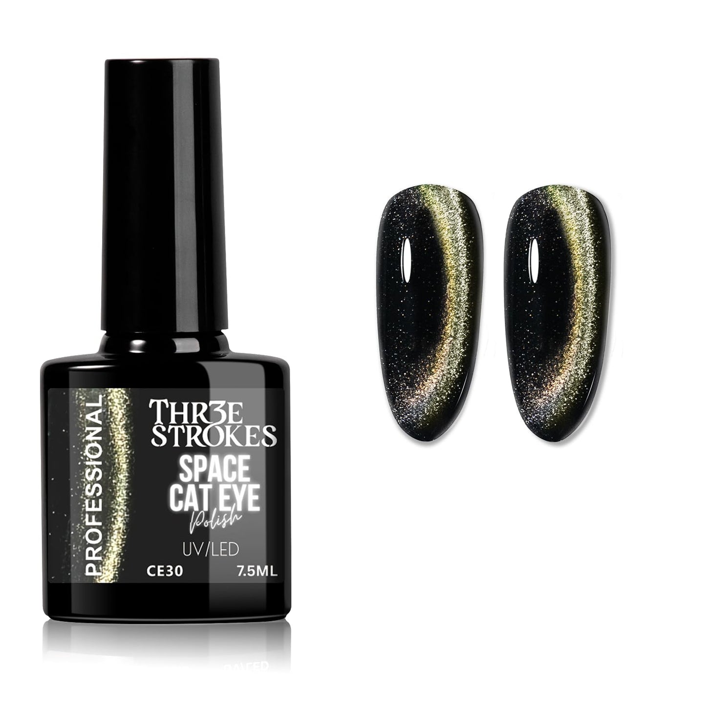 GV1128 THR3E STROKES 9D Glitter Cat Eye Gel Magnetic Nail Polish Art Manicure DIY at Home Soak Off UV Gel 7.5ML (CE30, 7.5ML)