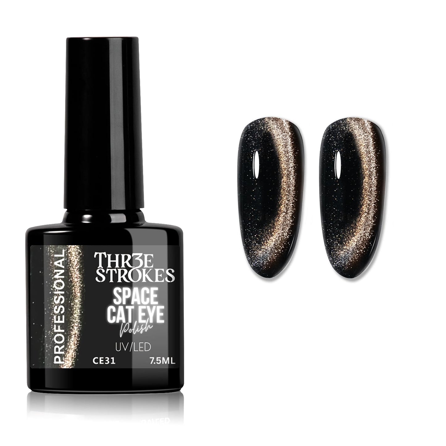 GV1129 THR3E STROKES 9D Glitter Cat Eye Gel Magnetic Nail Polish Art Manicure DIY at Home Soak Off UV Gel 7.5ML (CE31, 7.5ML)