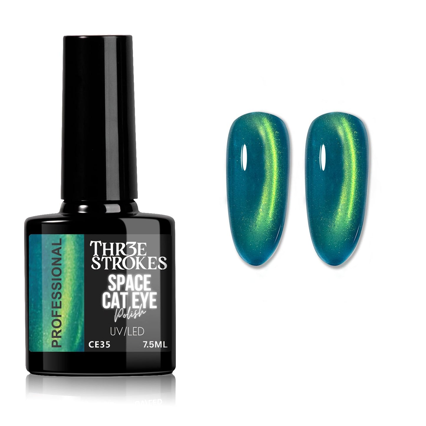 GV1133 THR3E STROKES 9D Glitter Cat Eye Gel Magnetic Nail Polish Art Manicure DIY at Home Soak Off UV Gel 7.5ML (CE35, 7.5ML)
