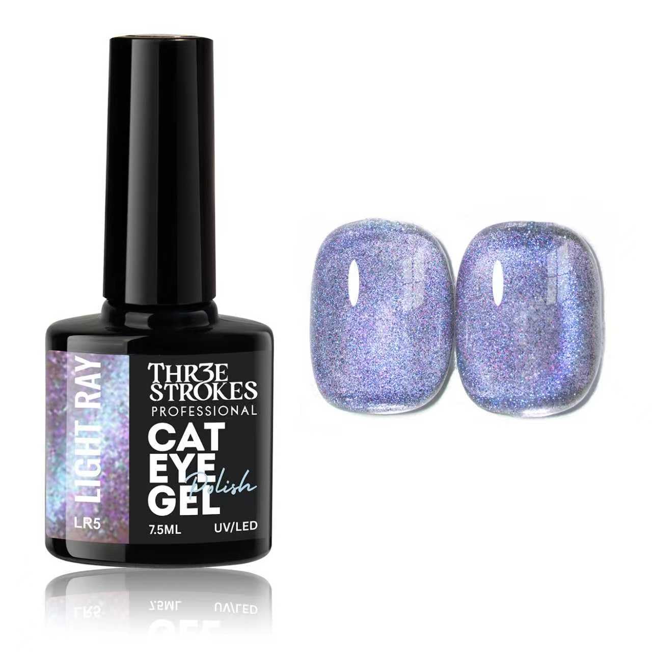 GV935 THR3E STROKES Glitter Set - 6 Color Cat Eye Gel Nail Polish Set with Magnet Colorful Galaxy for Holographic Cat Eye, Salon Gel Manicure and Nail Art DIY at Home (LIGHT RAY)