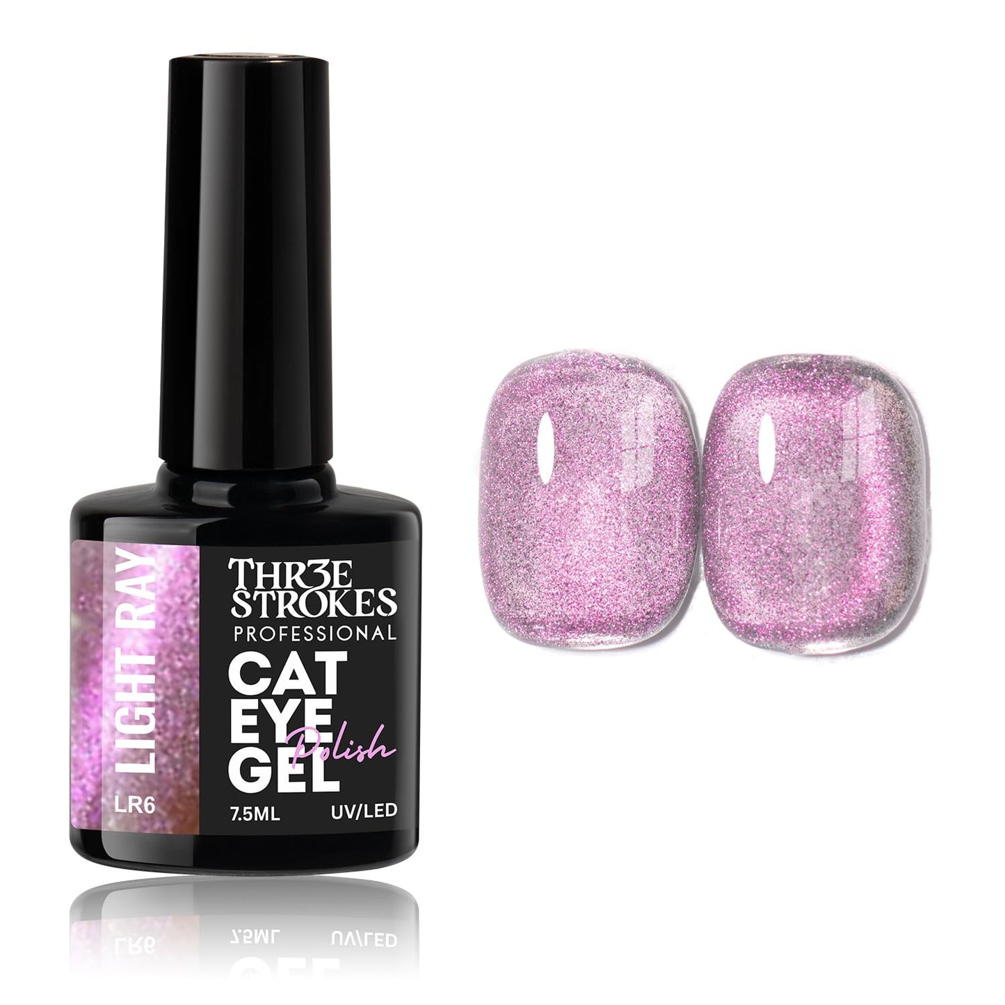 GV935 THR3E STROKES Glitter Set - 6 Color Cat Eye Gel Nail Polish Set with Magnet Colorful Galaxy for Holographic Cat Eye, Salon Gel Manicure and Nail Art DIY at Home (LIGHT RAY)