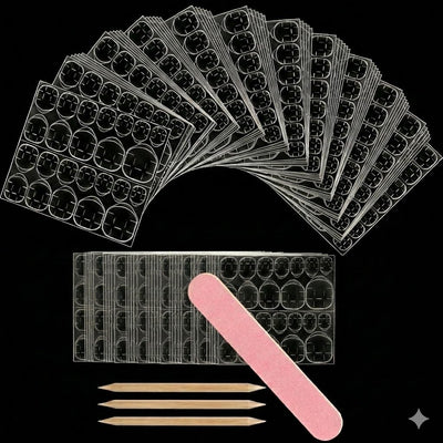 GV905 TS 720Pcs Nail Adhesive Tabs Double Sided Glue Stickers for Press on Nails - Waterproof Jelly Sticky False Nail Tips - Breathable Transparent Manicure Glue Sheets (30 Pack + 3 Orange Stick + 1FILLER)