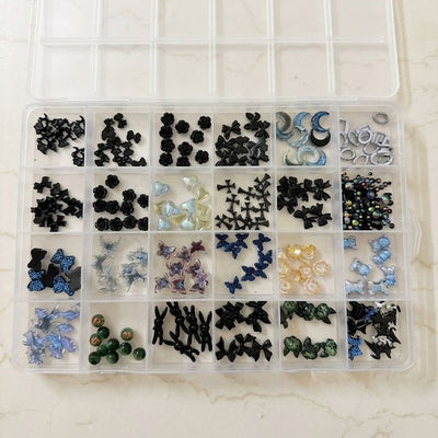 GV1102 THR3E STROKES Gothic 3D Nail Charms Set – Black Bows, Roses, Butterflies, Moons, Hearts & Mixed Nail Art Decorations for Acrylic & Gel Nails
