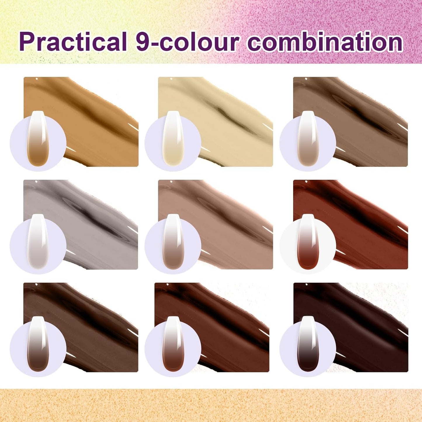 GV903 THR3E STROKES Ombre Gel Nail Polish with Nail Art Sponges for Pat Gel Ombre Color Palette Blush Effect Pat Painting Gradient Blooming Gels 9colors for Ombre Nails Multistyle French Manicure DIY