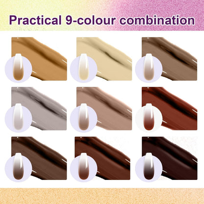 GV903 THR3E STROKES Ombre Gel Nail Polish with Nail Art Sponges for Pat Gel Ombre Color Palette Blush Effect Pat Painting Gradient Blooming Gels 9colors for Ombre Nails Multistyle French Manicure DIY