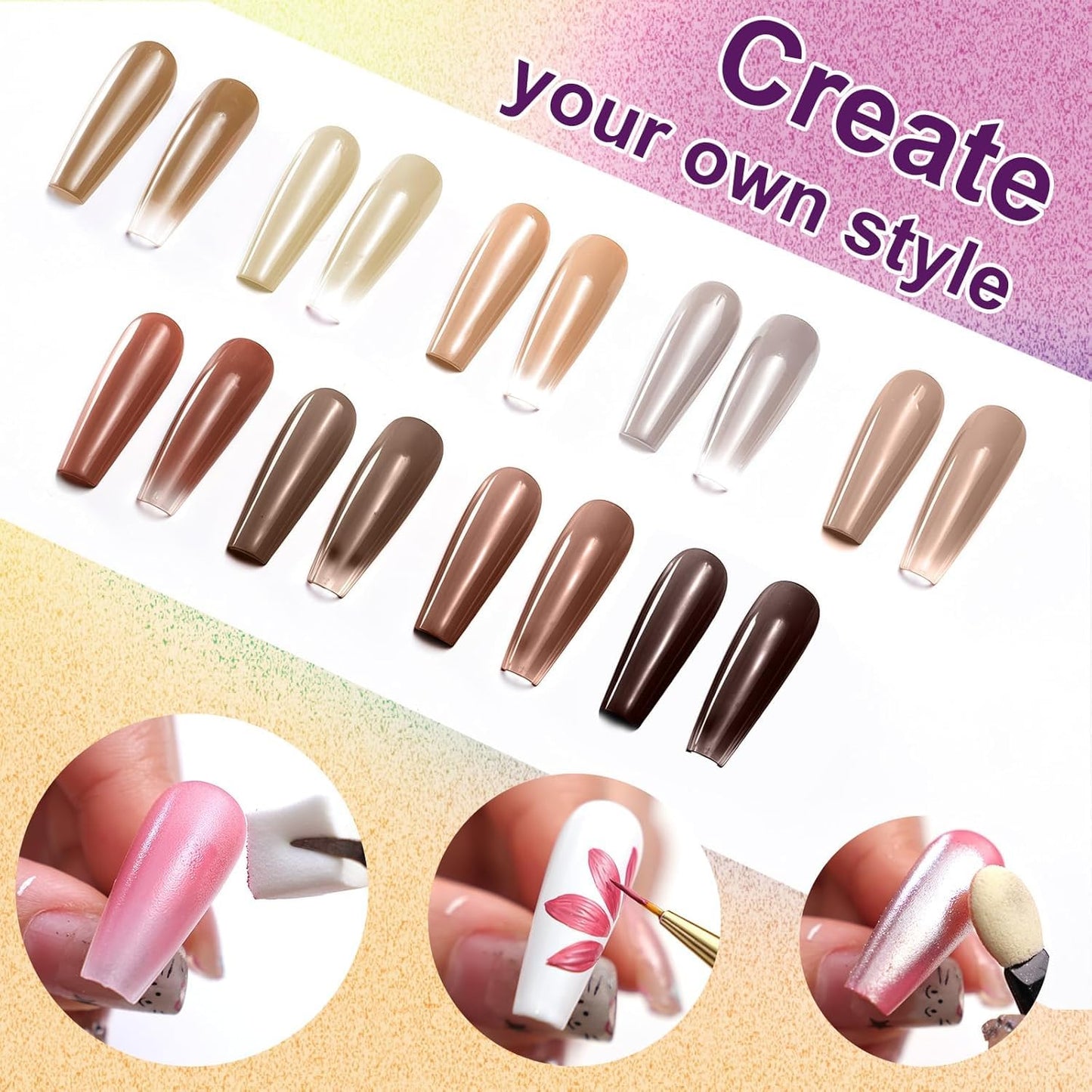 GV903 THR3E STROKES Ombre Gel Nail Polish with Nail Art Sponges for Pat Gel Ombre Color Palette Blush Effect Pat Painting Gradient Blooming Gels 9colors for Ombre Nails Multistyle French Manicure DIY