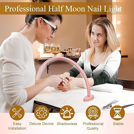 GV786 THR3E STROKES Half Moon Light for Nail Desk 16IN&20IN Nail Lamp for Desk LED Table Light Multiple Color Modes and Brightness for Beauty Eyelash Makeup Tattoo Spa Salon