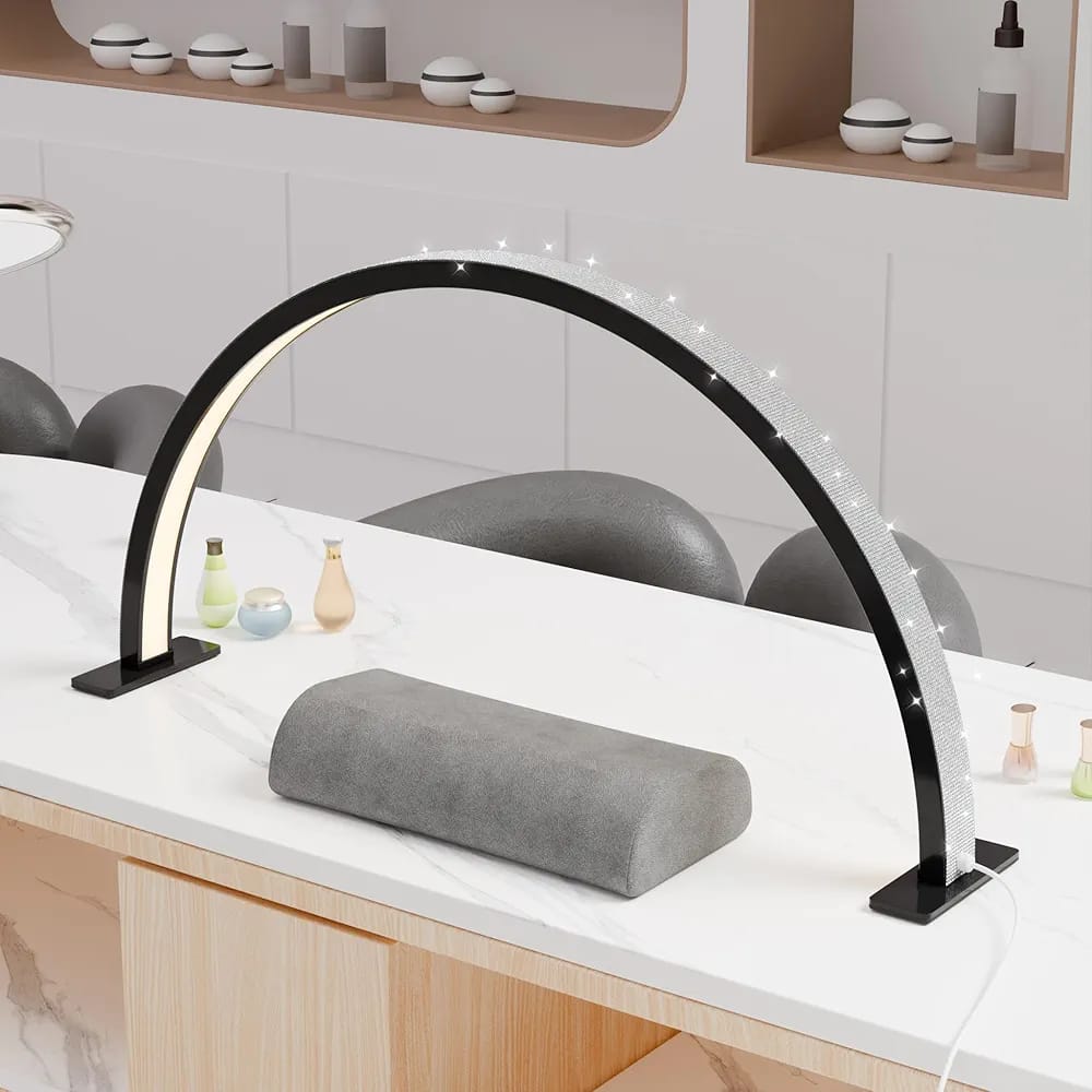 GV621 Half Moon Light with Limestone for Nail Desk, Lash Light Led Nail Tech Lamp Half Moon Light Nail Polish Dryer