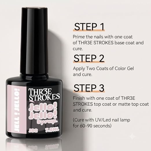 GV1154 THR3E STROKES Jello Jello Syrup Jelly Gel Nail Polish, 7.5ml, UV/LED Soak Off Gel, 28 Day Wear, Translucent Color Gel for Nail Art, 18 Shades