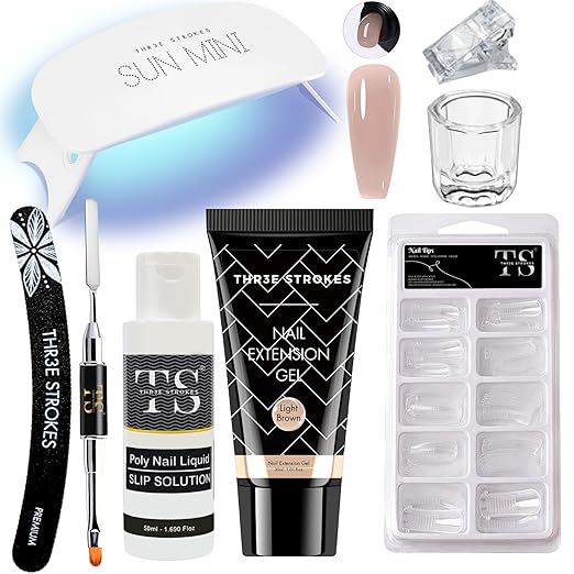 GV1075 Poly Nail Gel Extension Kit With Slip Solution Uv Nail Lamp for Builder Gel UV Nail Art Kit Nail Extension Set {SSD KIT} (PINK, 8 IN 1)
