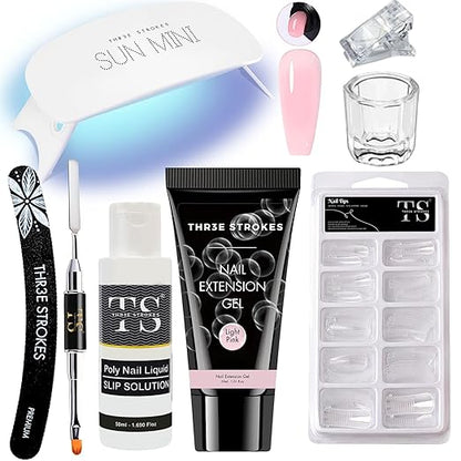 GV1075 Poly Nail Gel Extension Kit With Slip Solution Uv Nail Lamp for Builder Gel UV Nail Art Kit Nail Extension Set {SSD KIT} (PINK, 8 IN 1)