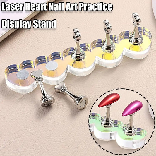 GV879 Laser Heart Nail Art Practice Display Stand – Magnetic Nail Holder Stand for Salon & DIY Use