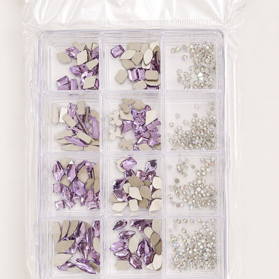 GV1150 Lavender AB Crystal & Rhinestone Nail Art Charms – 12-Compartment Assorted Set