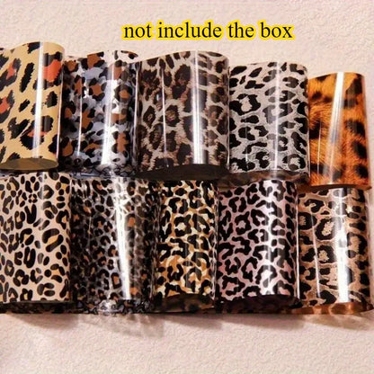 GV758 10PCS Leopard & Snake Print Nail Art Foil Stickers – Self-Adhesive Shimmering Transfer Sheets, No Heat or Lamp Needed