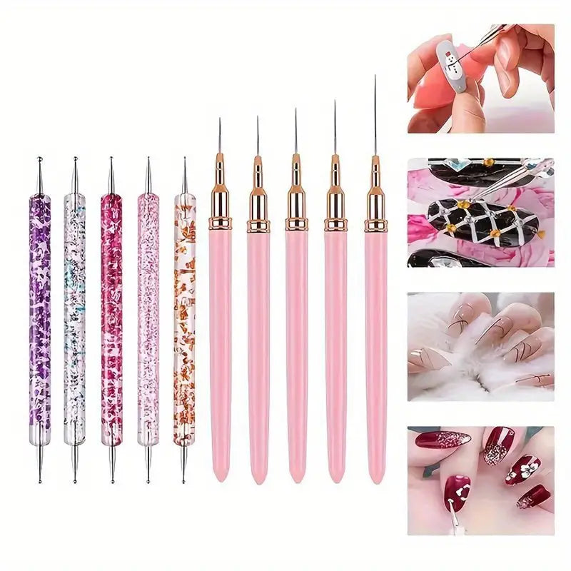 GV751 Nail Art Liner Brush Set – Double-Ended Striping, Drawing & Gel Painting Pens for Professional Manicure and Nail Design