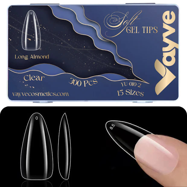 GV949 Vayve Soft Gel Nail Tips Matte Short Coffin 15 Sizes for Nail Extension Clear (Pack of 300)