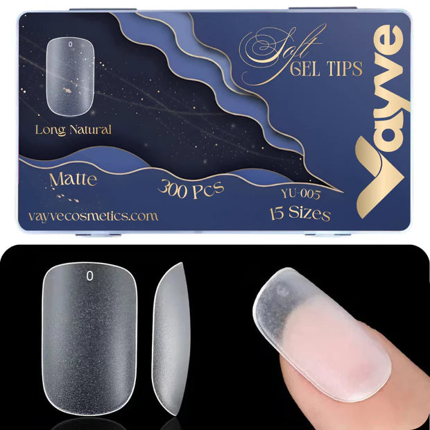 GV949 Vayve Soft Gel Nail Tips Matte Short Coffin 15 Sizes for Nail Extension Clear (Pack of 300)