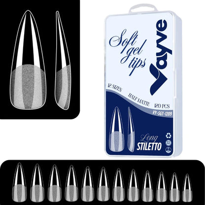 GV974 Vayve Soft Gel Nail Tips – Half Matte Pre Buff & Full Clear, 120 Pcs (12 Sizes)
