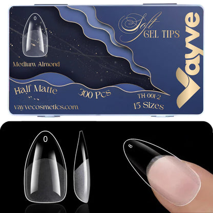 GV949 Vayve Soft Gel Nail Tips Matte Short Coffin 15 Sizes for Nail Extension Clear (Pack of 300)