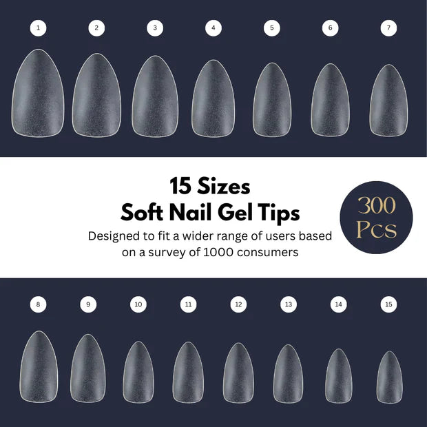 GV949 Vayve Soft Gel Nail Tips Matte Short Coffin 15 Sizes for Nail Extension Clear (Pack of 300)