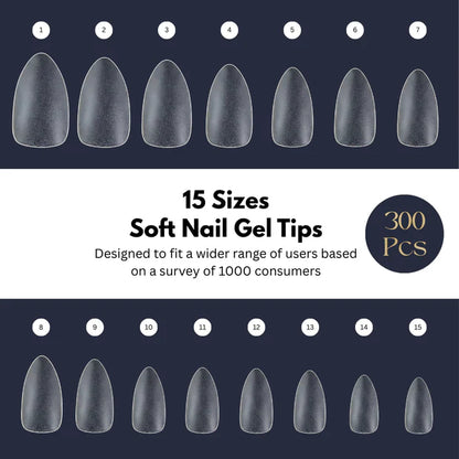 GV949 Vayve Soft Gel Nail Tips Matte Short Coffin 15 Sizes for Nail Extension Clear (Pack of 300)