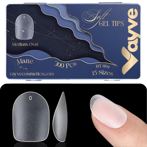 GV949 Vayve Soft Gel Nail Tips Matte Short Coffin 15 Sizes for Nail Extension Clear (Pack of 300)