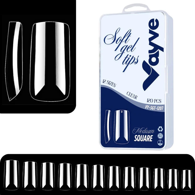 GV974 Vayve Soft Gel Nail Tips – Half Matte Pre Buff & Full Clear, 120 Pcs (12 Sizes)