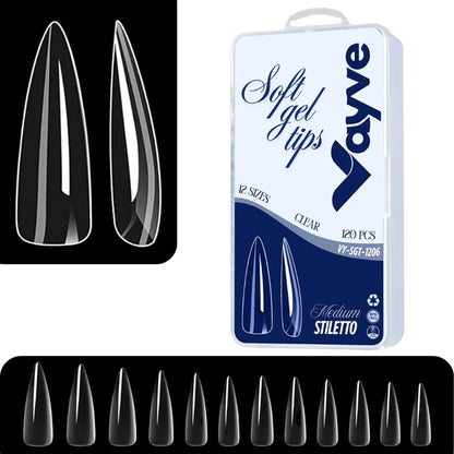 GV974 Vayve Soft Gel Nail Tips – Half Matte Pre Buff & Full Clear, 120 Pcs (12 Sizes)