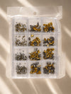 GV1145 Smoky Hematite & Metallic Gold Crystal Nail Art Kit – Multi-Shape Glass Gem Collection with Storage Case